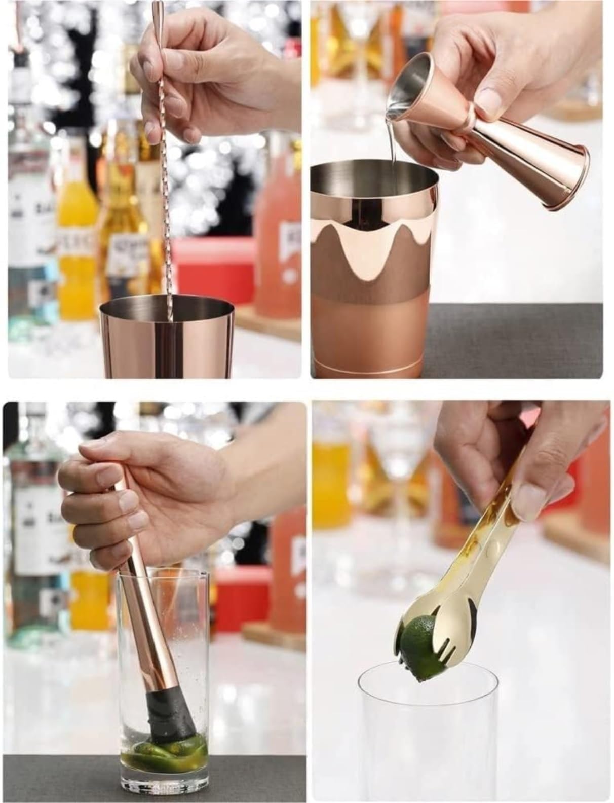 Shaker À Cocktail pour Mélanger Boissons 11 Pièces en Acier Inoxydable Cocktail Set Cocktail Shaker Set Cocktail Mixer Set Bartending Kit pour Bar Fête(P)
