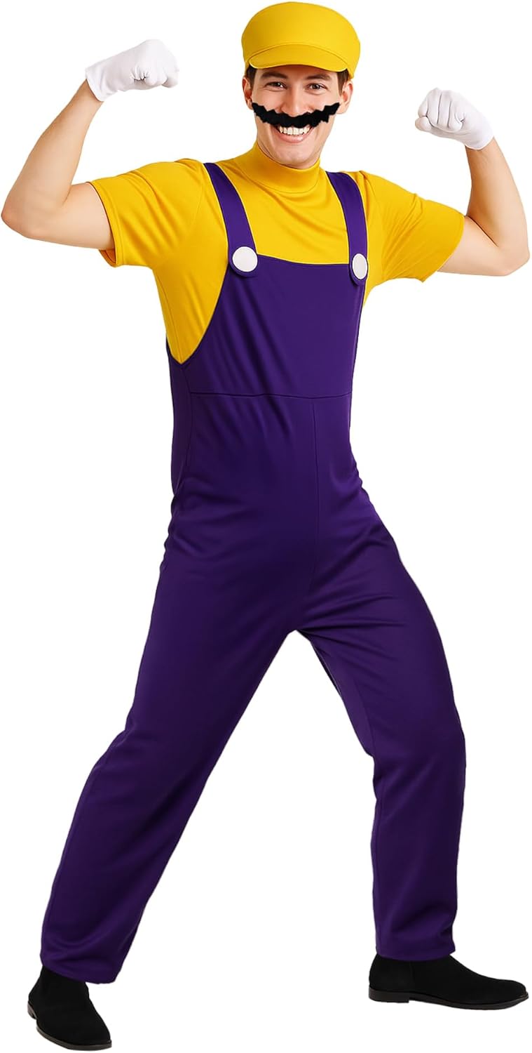 Morph Mens Plumber Costume, Yellow Plumber Brother Costume Mens, Funny Costumes for Men