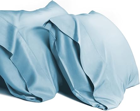 WishSmile Standard Pillow Cases Cooling Pillowcases Set of 2 Breathable Cool Silky Soft Rayon Derived from Bamboo Fabric, Hair and Skin Friendly, Light Blue, 20x26IN