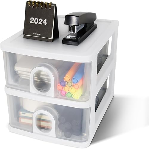 Miniatura 8 de Cajones de Almacenamiento de Escritorio Organizador de Escritorio con Cajones, 3 Cajones Organizadores Cajones de Plástico Transparente Pequeños