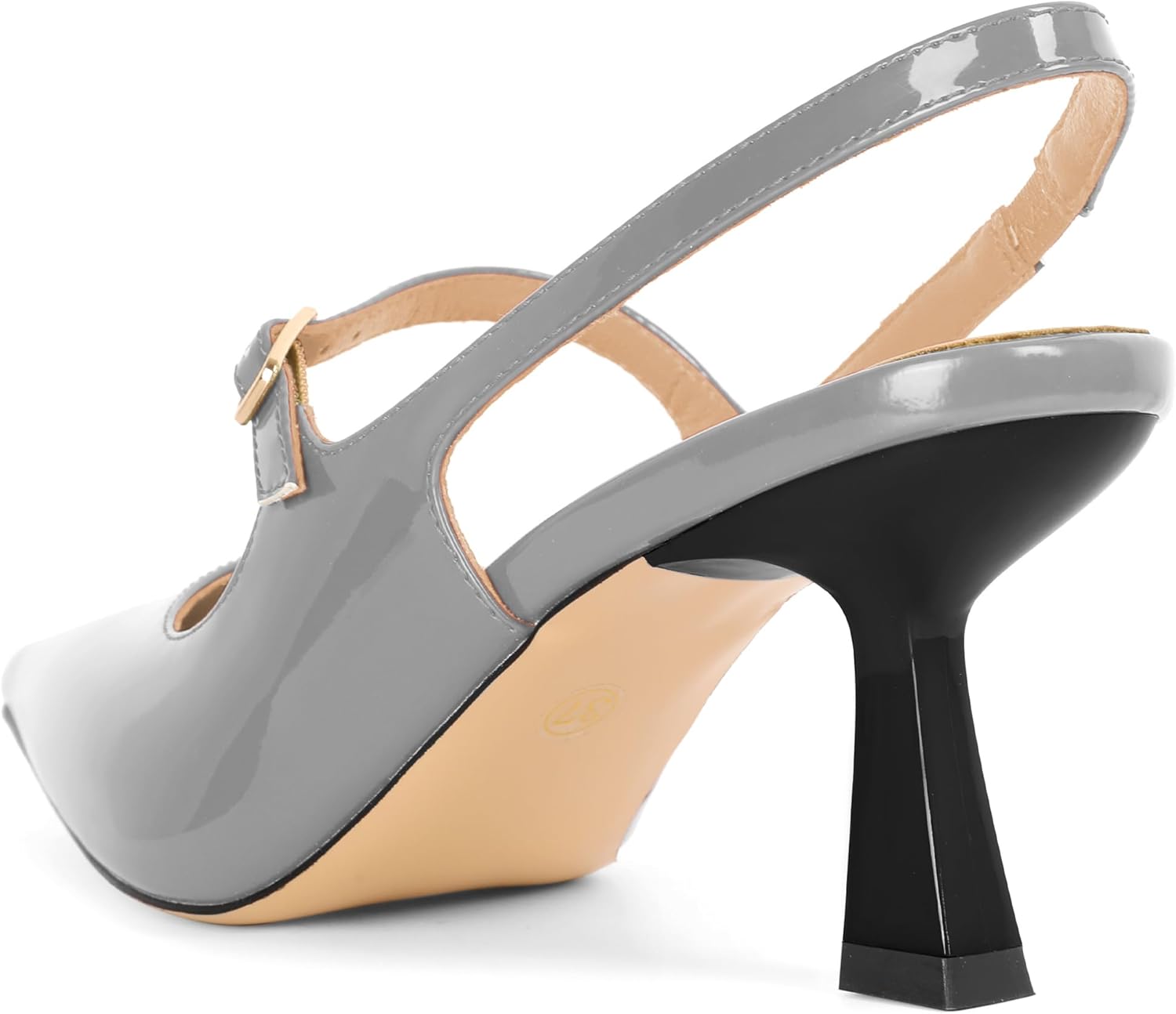 Soireelady Women's Slingback Pumps Pointed Toe Kitten Heels Buckle Strap Slip On Low Heels Wedding Dress Shoes 2.5 Inches Grey US Size 7 - Image 6