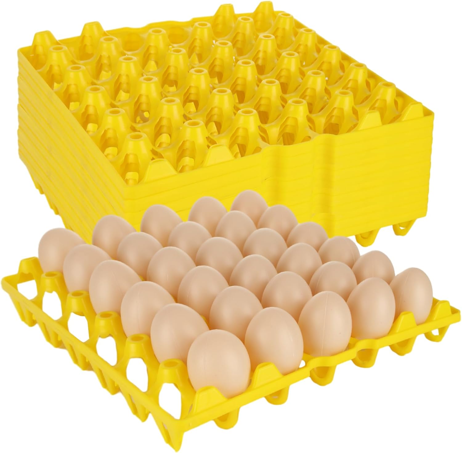 DAJAVE 12 Pack Plastic Egg Tray, Yellow Egg Crates 30-Eggs Flats for Home Chicken Farmers, Stackable Eggs Cartons Flats Hold Multiple Egg for Packing, Storage, Shipping