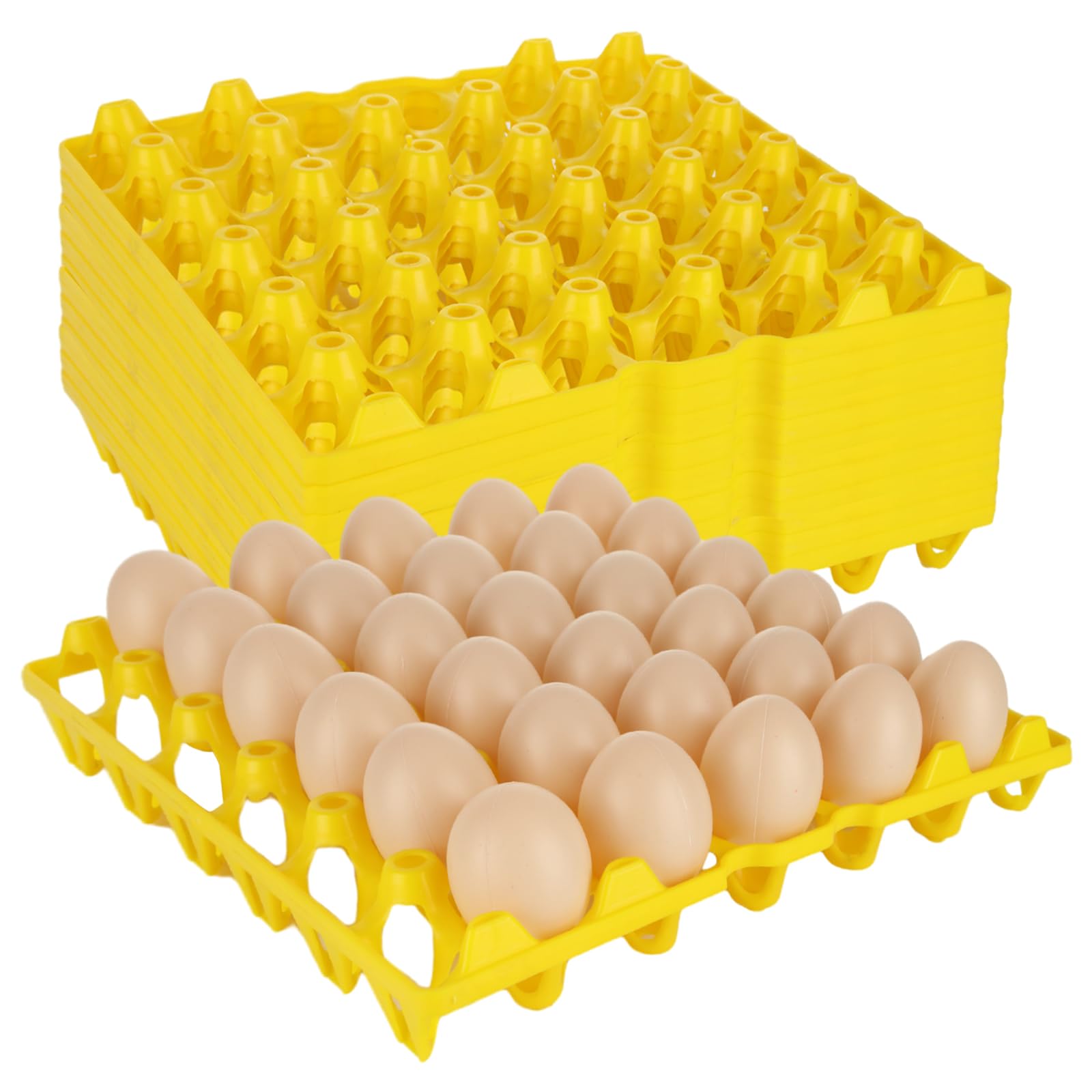Paquete de 12 bandejas de plástico para huevos, cajas amarillas para huevos de 30 huevos planos para granjeros de pollos caseros, cajas apilables para huevos planos, capacidad para múltiples
