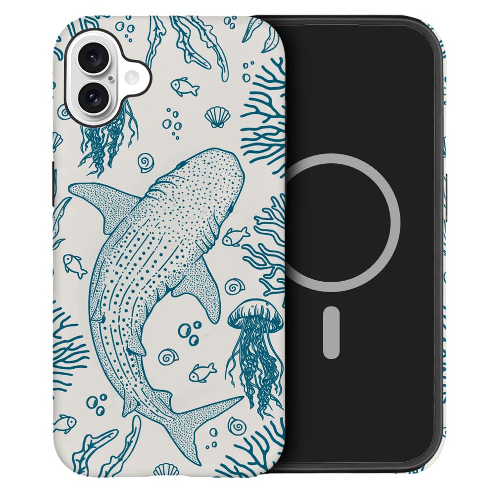 DAIZAG Case Compatible with iPhone 16 Plus, [Compatible with MagSafe],Shockproof Protective Phone Case for Girl Women - Whale Shark Ocean Coral Reefs