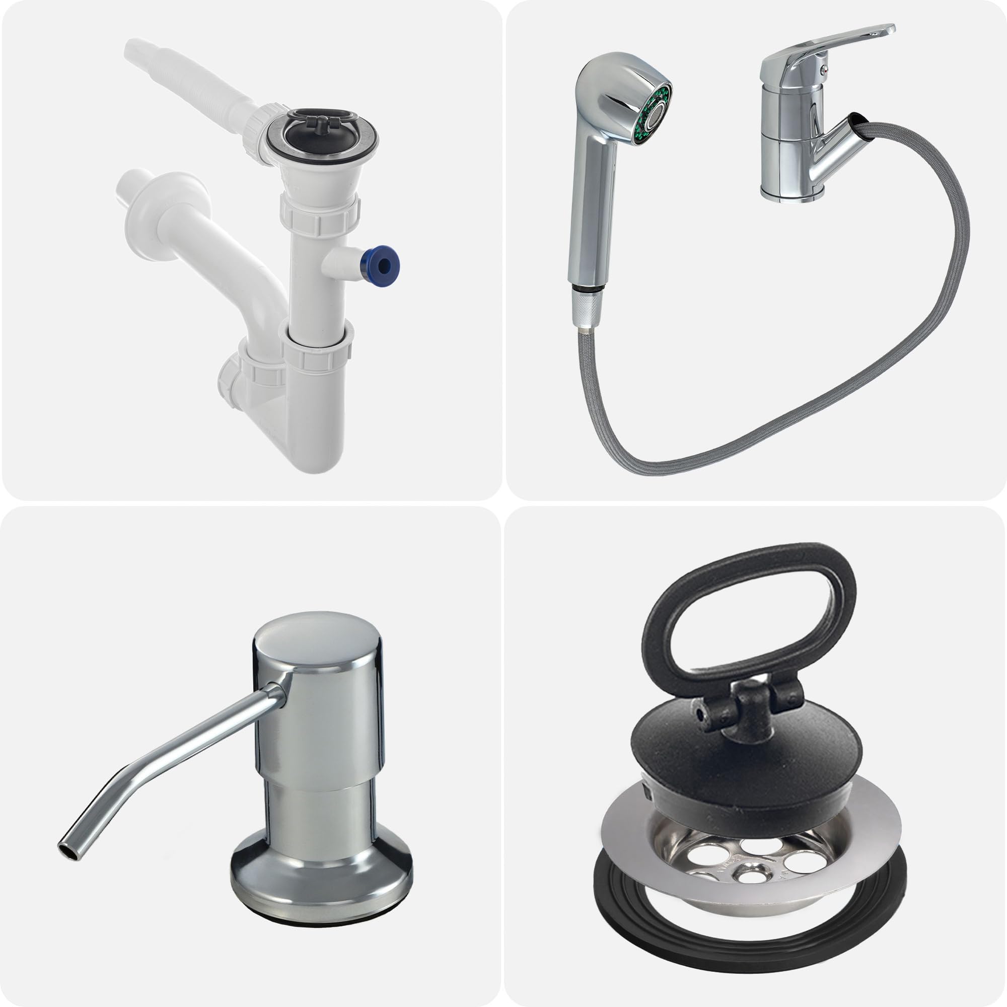 GOSPO Lavabo avec robinet extensible, 61 x 44 x 23,5 cm, bac de lavage avec distributeur de savon, siphon, évier avec accessoires, buanderie, lavabo industriel, blanc
