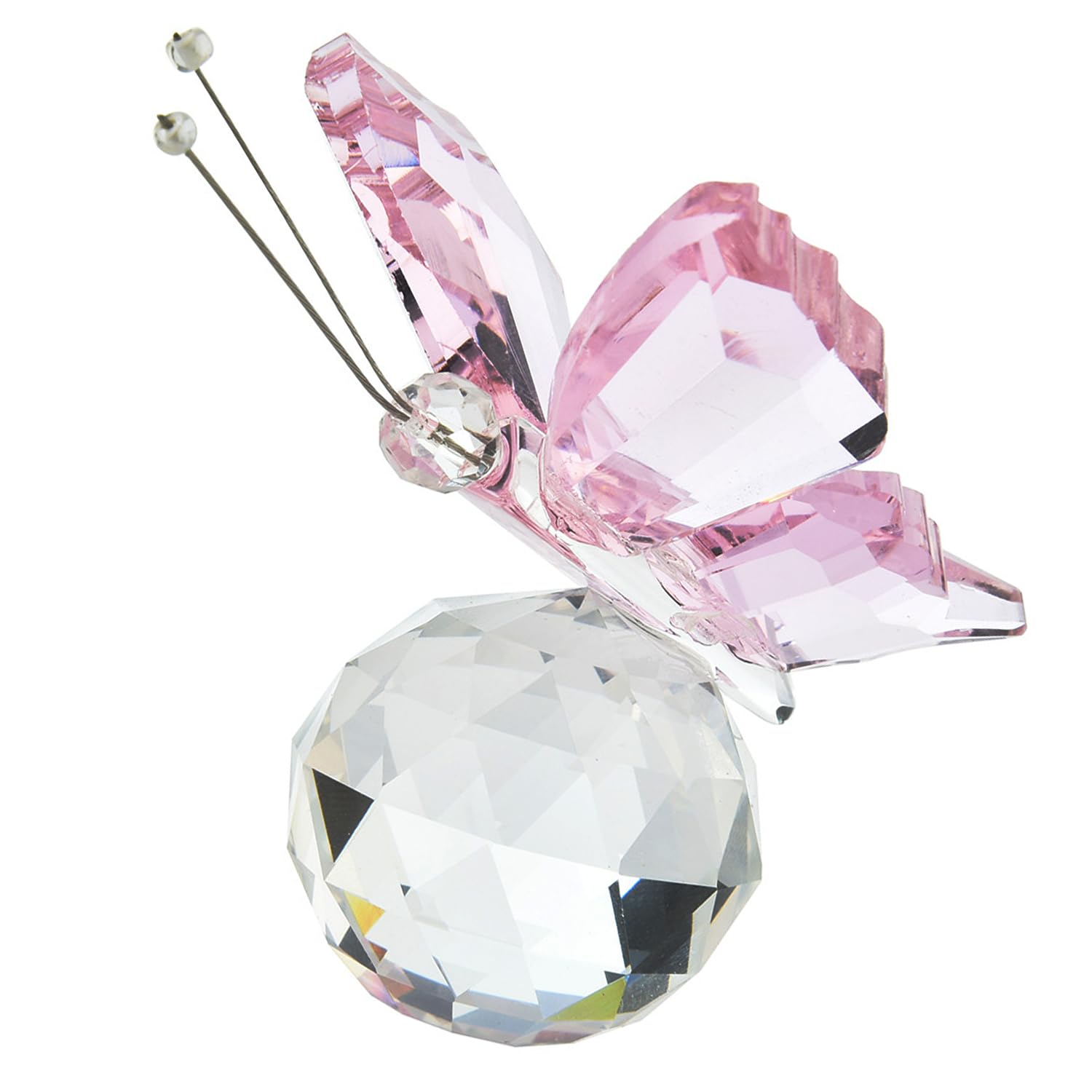 ZEACCT 1 PCS Crystal Flying Butterfly Figurine Elegant Pink Decorative Ornament for Home and Outdoor Decor Base Statue Animal Garden Decoration