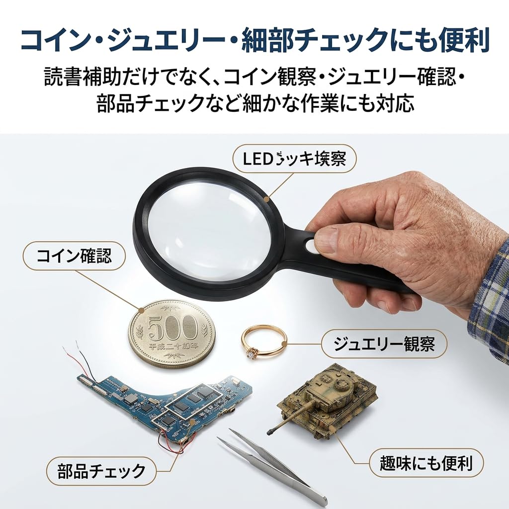Lupa de Aumento con luz, 10 aumentos de Mano de Gran tamaño con 12 Luces LED iluminadas para degeneración Macular, Lectura de Personas Mayores, Soldadura, inspección, Monedas, Joyas, exploración