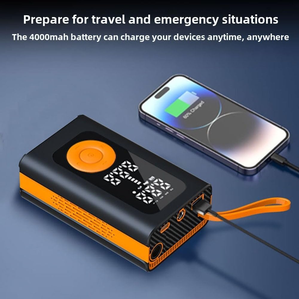 150PSI Tire Inflator Portable Air Pump, 3X Faster Air Compressor with 6000mAh Battery & Type-C, Digital Gauge, Car/Motorcycle/Bike Tires, Sports Balls, LED Light & Emergency Power (Orange)