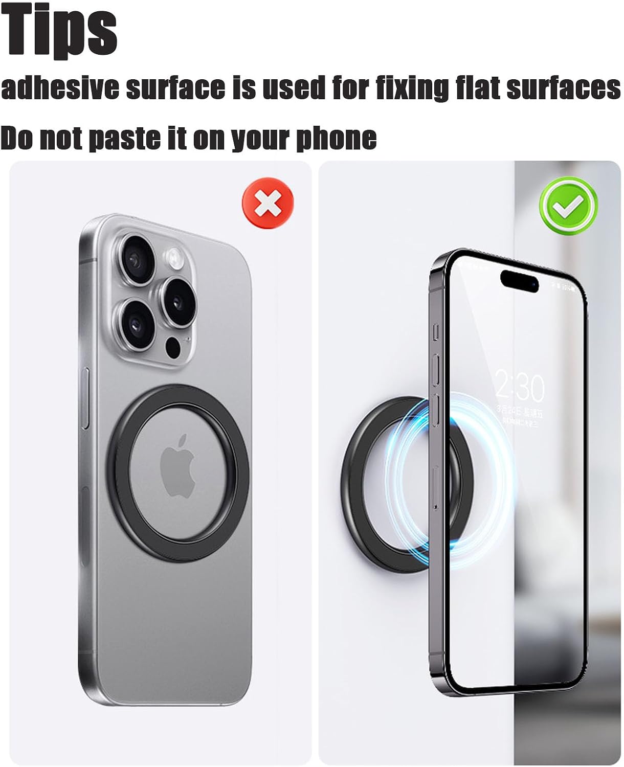 Rookii Wall Mount Magnetic Shower Phone Holder,Compatible with Magsafe Car Mount for Dashboard,Strong Magnetic Sticker for Shower,Bathroom,Kitchen Walls,Dashboard,Wall,Fridge,Truck,Mirror (Black) image 2
