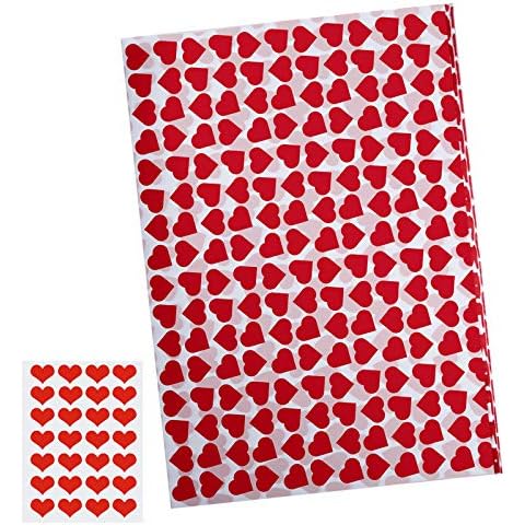 CHRORINE 27 Pcs Valentine's Day Wrapping Tissue Paper with Heart-Shaped Stickers, Sweet Heart Design Wrap Paper,Big Size Tissue Paper for Valentine's Day Wedding DIY Crafts Cover