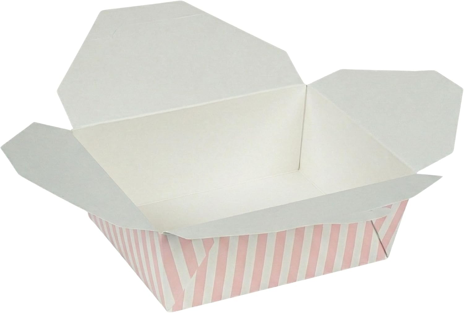 Restaurantware-Bio Tek 6.7 x 5.5 x 2.6 Inch Food Containers, 50 Durable Takeaway Boxes - Disposable, Striped, Pink And White Paper 45 Ounce Takeout Boxes, Rectangle, For Takeouts And Delivery