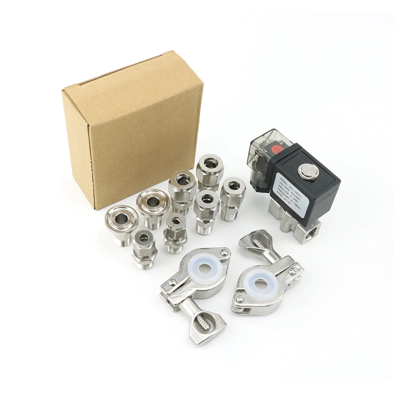 G 1/4" DN8 VX2120-08-SS-NC normalnie zamknięty zawór elektromagnetyczny ze stali nierdzewnej z uszczelką z gumy silikonowej Złączki do węży 220 VAC 12 VDC (z zaciskiem 2 sztuk, 12 VDC)