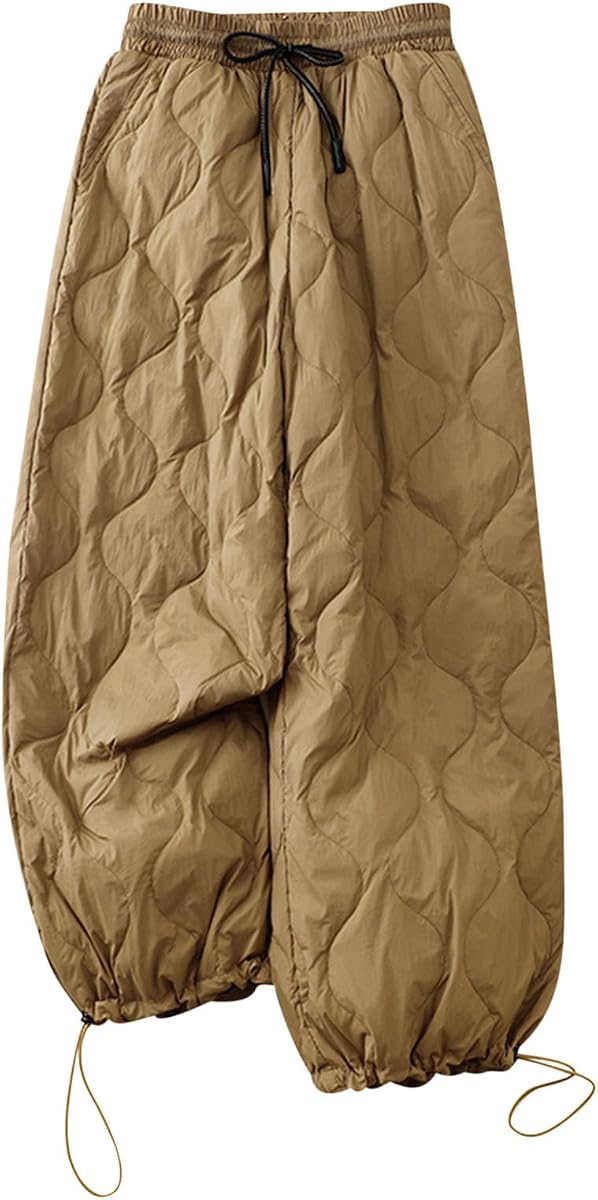 Womens Snow Pants Lightweight Puffy Outdoor Snow Ski Hiking Insulated Quilted Puffer Pants Winter Windproof Trousers