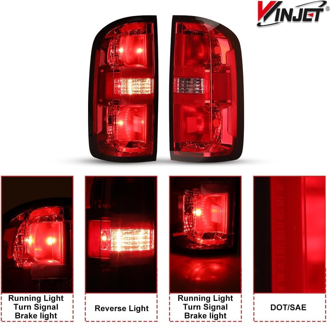 Winjet Tail Lights Assembly Compatible with 2015-2022 Chevy Colorado, OE Style Red Clear Lens Tail Light Brake Lamps Replacement for Halogen Type, Driver and Passenger Side Pair