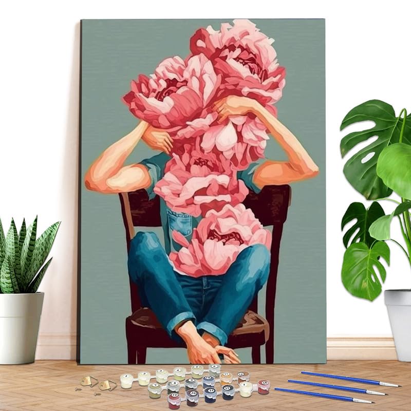 Reofrey Complete Adult Paint by Numbers Kit Woman - 40x50cm Canvas, Flowers Watercolor Paint - Acrylic Paint Set - Relaxing DIY Art for Beginners & Experts - Home Wall Decoration