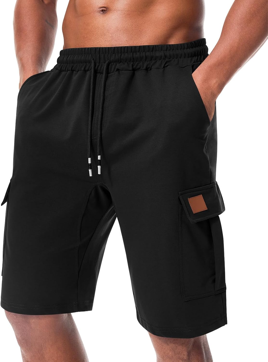 Suwangi Men’s Casual Sweat Cargo Cotton Shorts Drawstring Elastic Waist Short Athletic Workout Gym Jogger Shorts with Pockets - Image 7