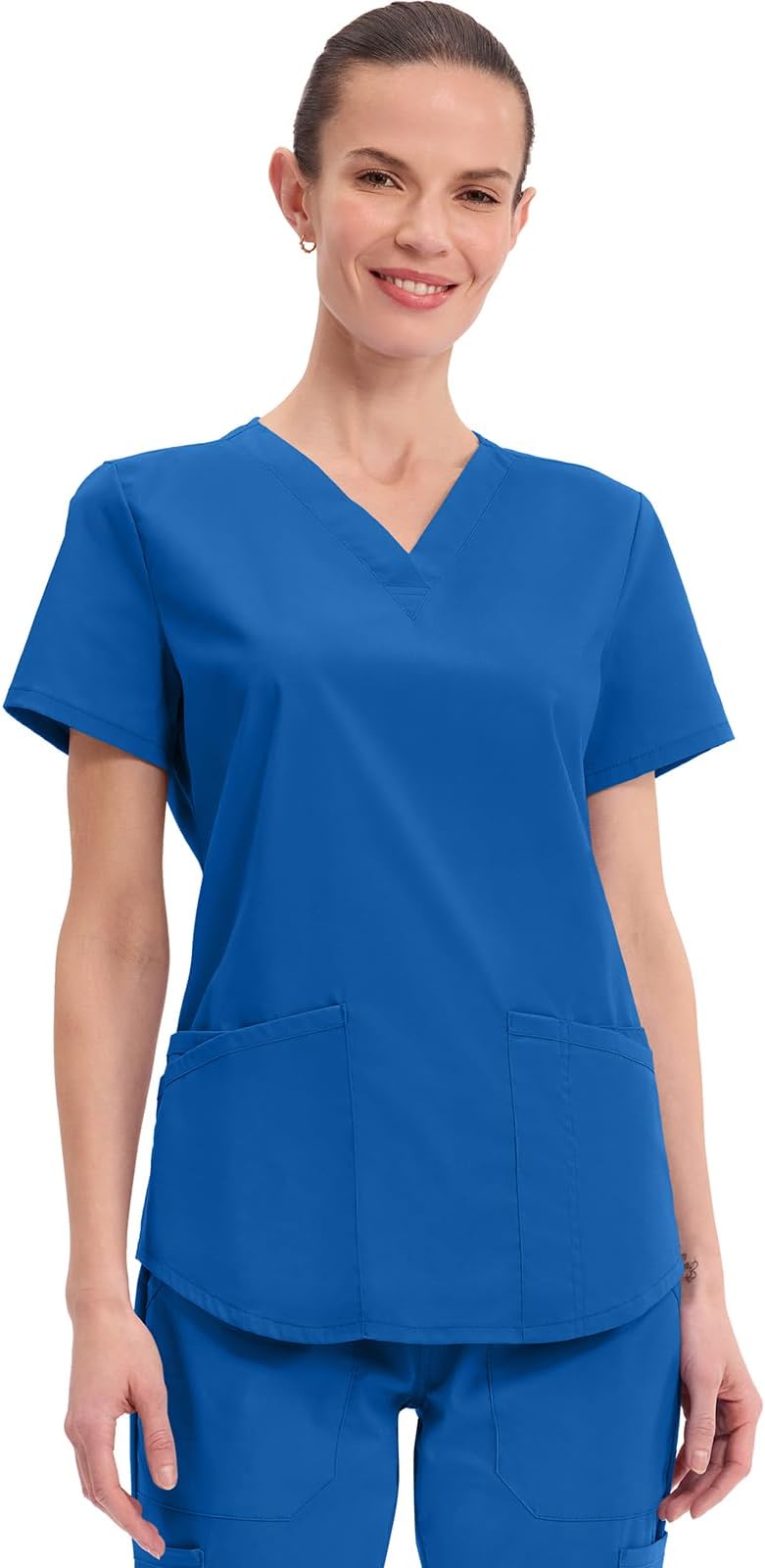 Scrubs for Women V-Neck Top, 3 Pockets, Fade Resistant, Soft Stretch Fabric with Shirttail Hem & Side vents - WW665
