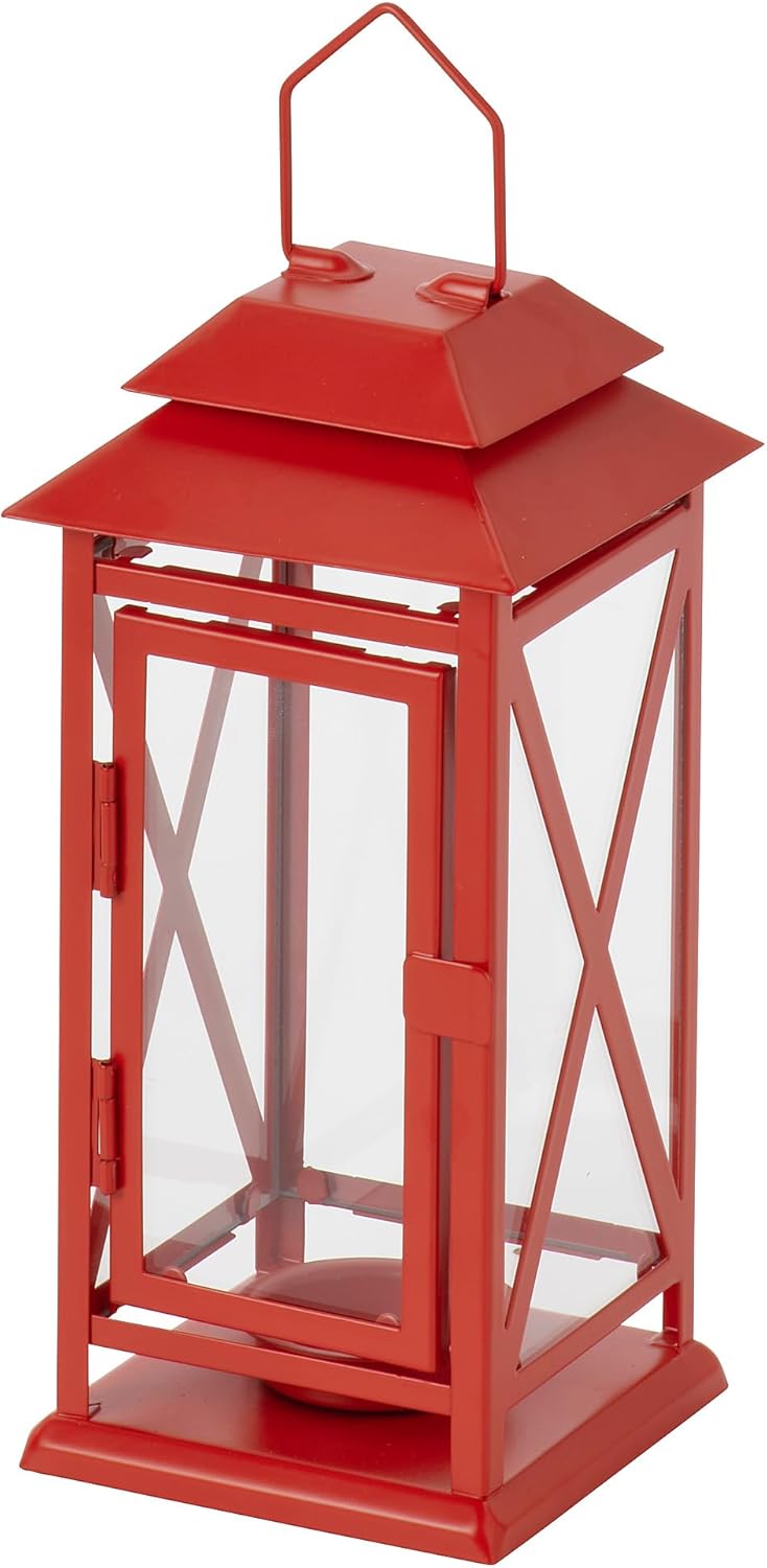 VINTERFINT Lantern for tealight, in/outdoor, bright red, 22 cm