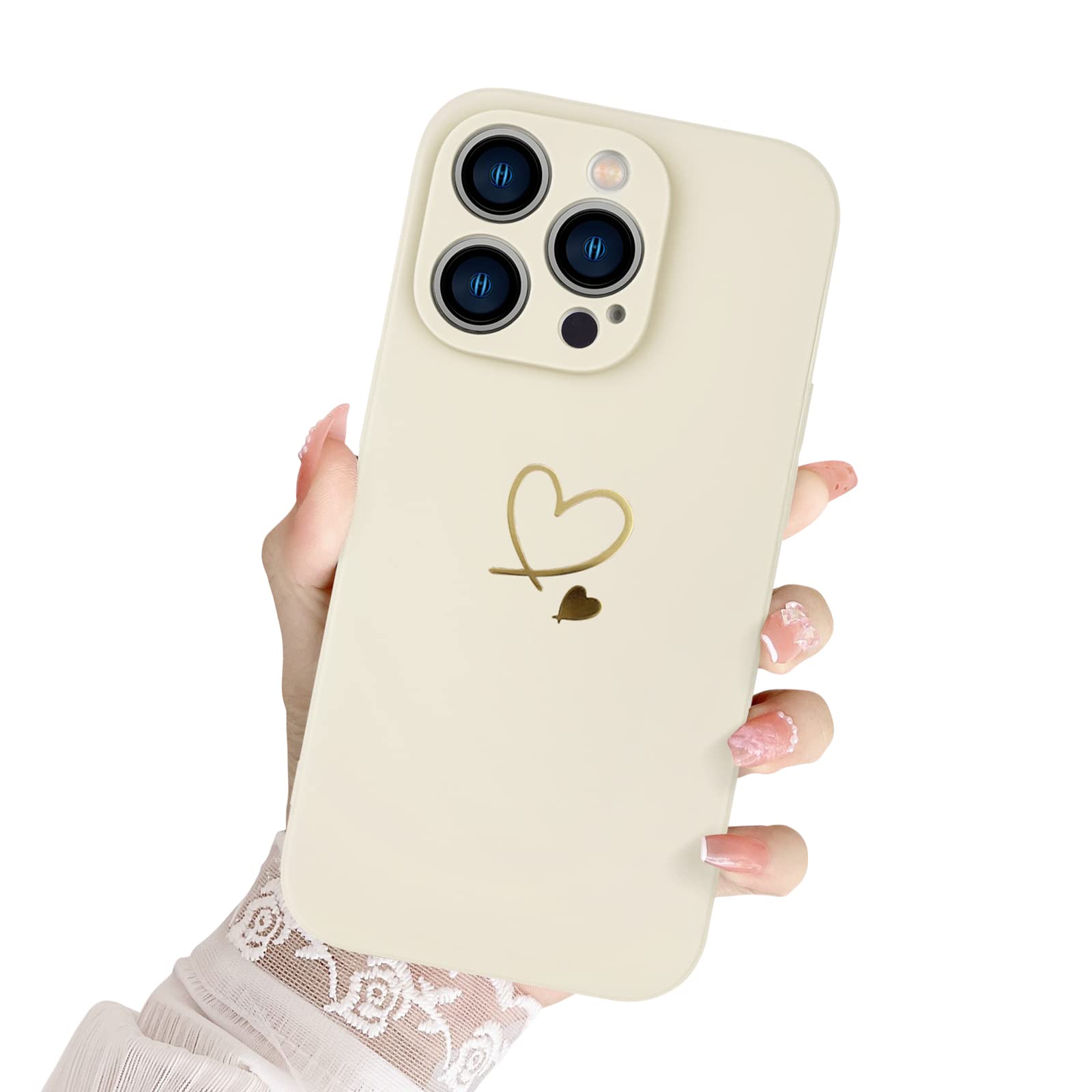 Newseego Custodia Per IPhone 14 Con Motivo Cuore Laser - Cover Trasparente + 3 Protezioni Lenti + Catena Portafortuna - Regalo Per Donne E Ragazze