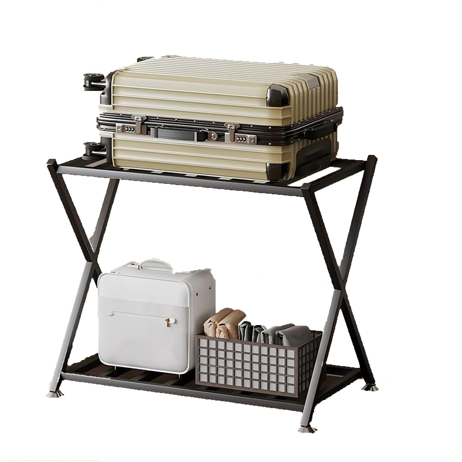 Portaequipajes plegable con estante de cincha resistente para hotel, habitación de invitados y almacenamiento de bolsas de viaje
