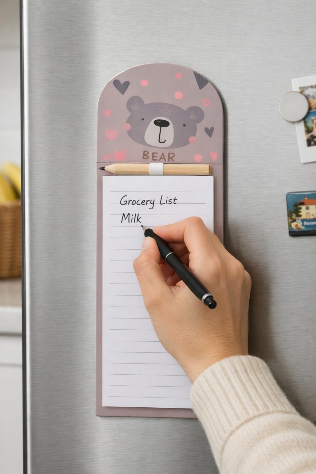 AccuPrints Cute Bear Magnetic Planner Fridge Memo Pad with Pencil Holder | Grocery List Notepad | Kitchen Organiser | To Do List Message Pad | Personal & Gift Item-picture-31