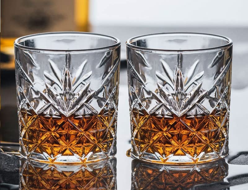 BINZO Whiskey Glasses Set of 6, 350 ml, Crystal Whiskey Glass Thick Bottom, Solid Rocks Drinking Glasses, Perfect Size Lowball Bourbon Tumbler for Scotch Whisky Cognac, Pack of (6) 2
