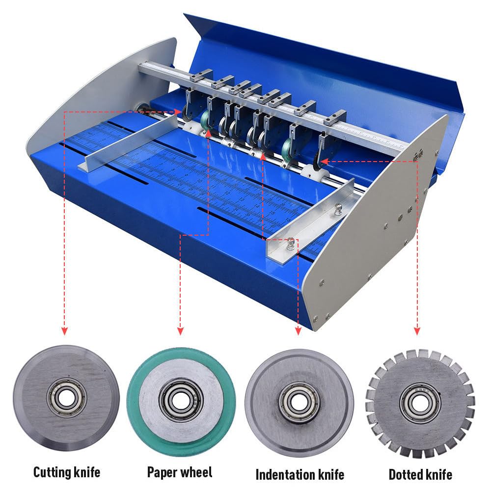 Macchina per piegatura elettrica 3 in 1 per carta, perforatrice multifunzione con profondità regolabile e righello per documenti professionali, biglietti, inviti