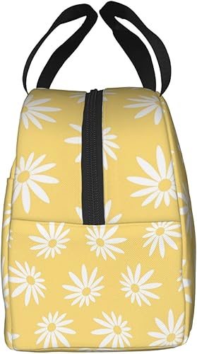 Miniatura 3 de Bolsa de almuerzo blanca con margaritas amarillas, aislada, para adolescentes, escuela, reutilizable, contenedor portátil para niños, niñas, viajes,