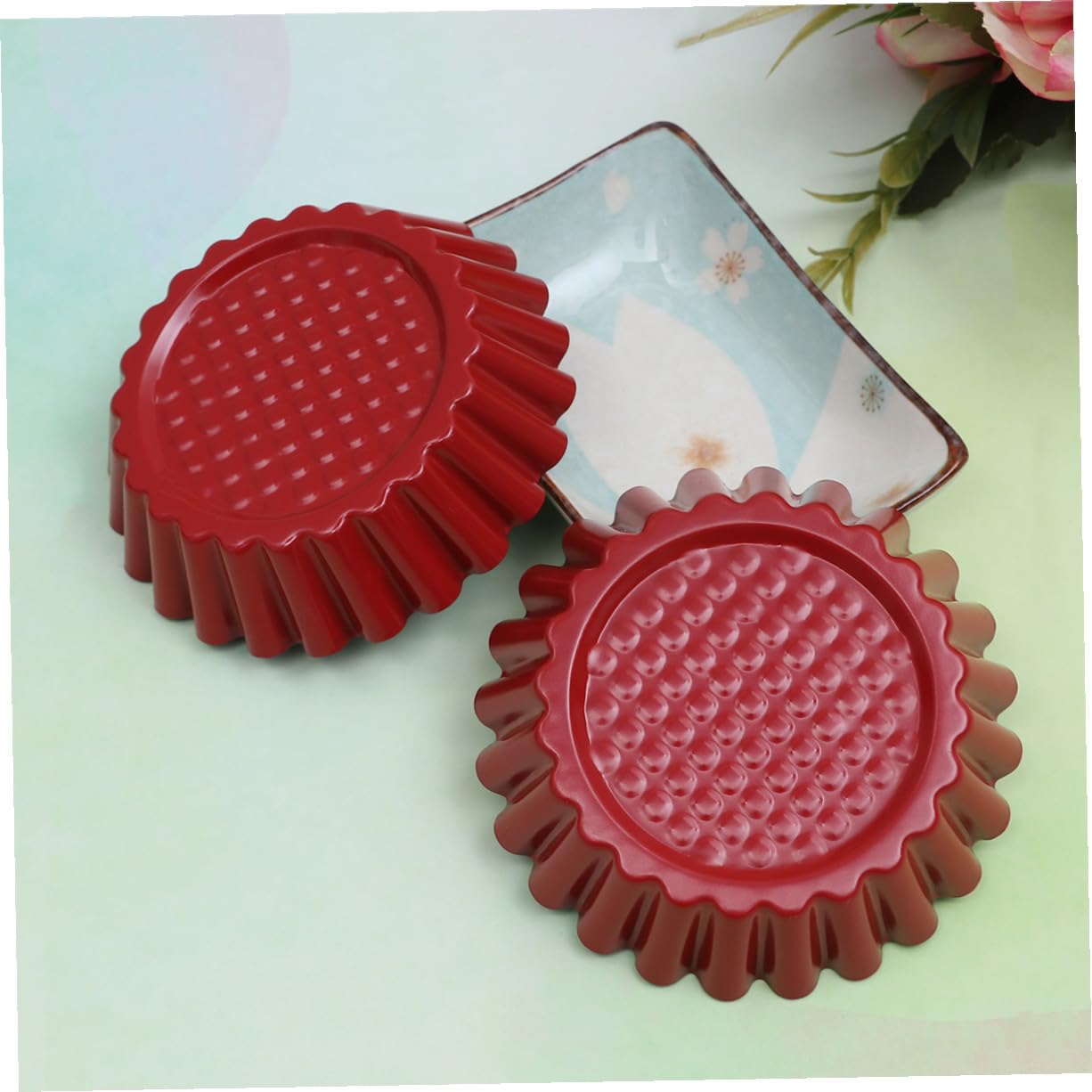 12 pièces Moule à tartelette œuf en acier à haute teneur revêtement antiadhésif moules pâtisserie DIY pour cuisine maison couleur rouge et noir
