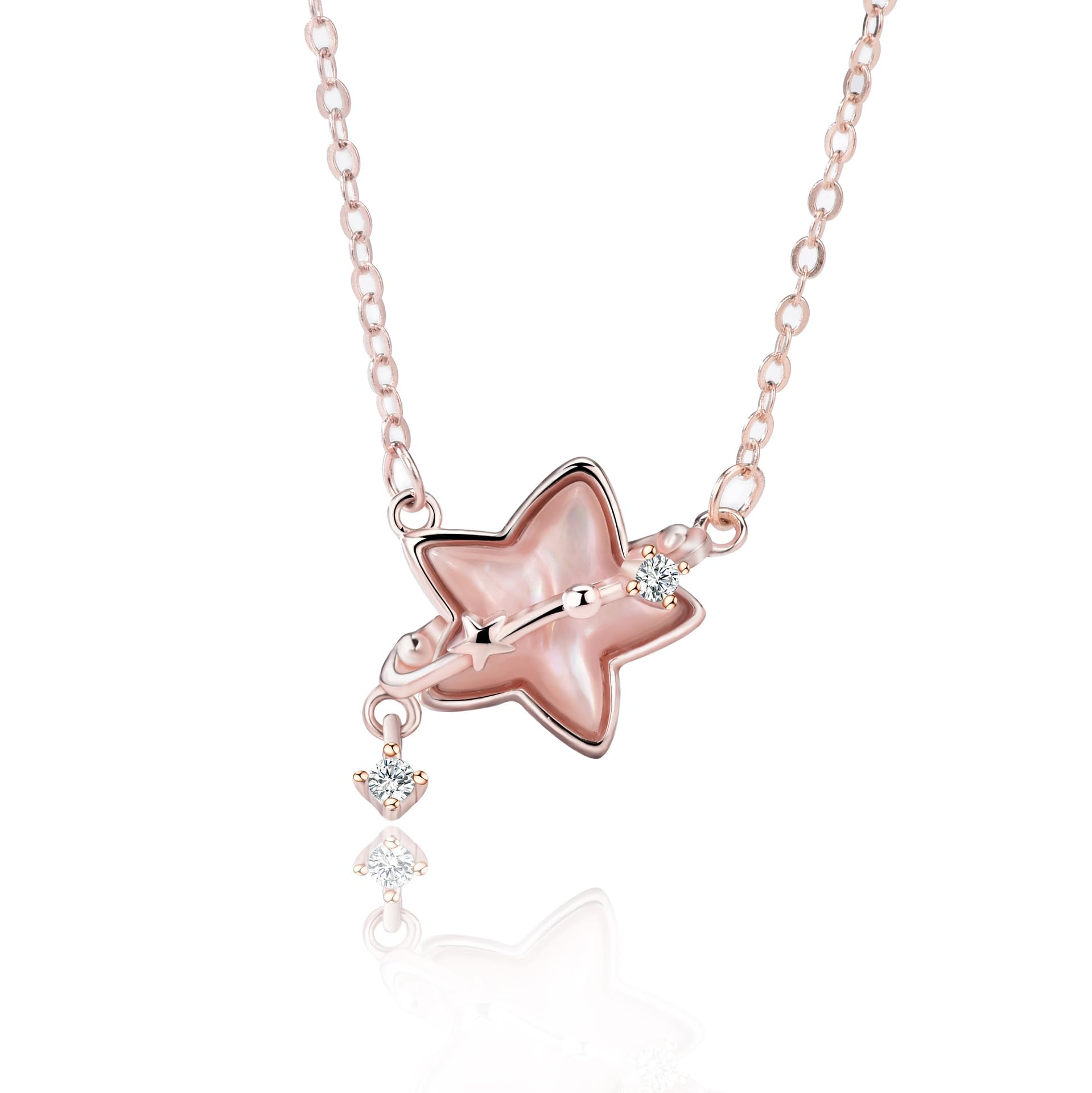 Collar de plata de ley 925 con colgante de estrella de mar y circonita brillante para mujer, 45+5cm, Plata esterlina, Circón