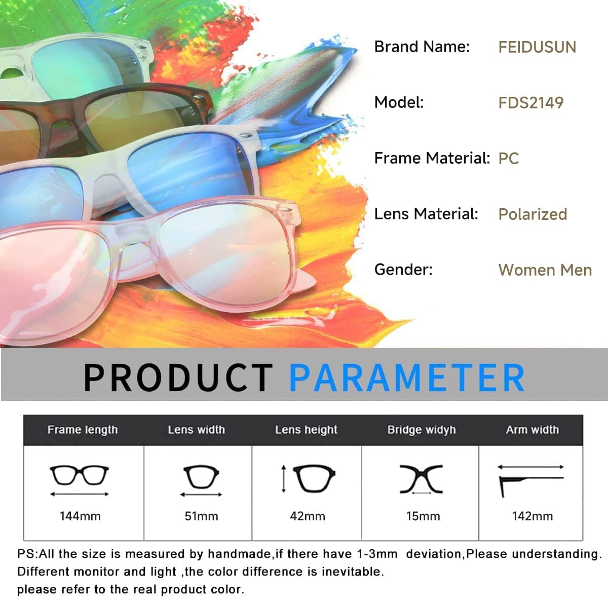 FEIDUSUN Sunglasses Men Polarized Sunglasses for Mens and Womens,Black Retro Sun Glasses Driving Fishing UV Protection view 3