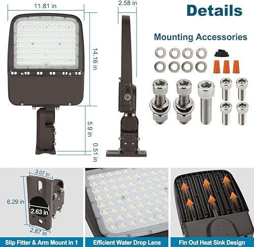 Miniatura 6 de Luz LED de estacionamiento de 240 W con fotocélula del atardecer al amanecer, luces regulables comerciales para exteriores con soporte de brazo, 130