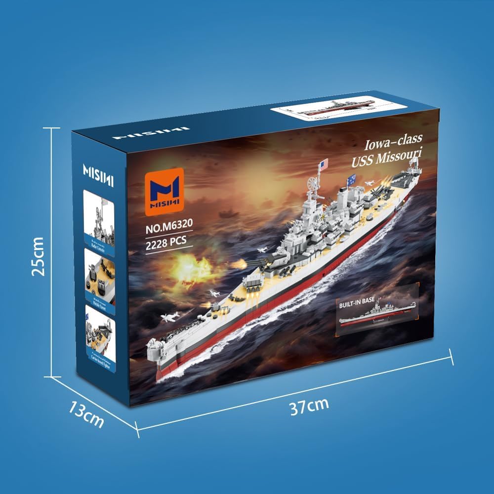 MISINI M6320 Military Series WWII Battleship Klemmbausteine Technik, 2228 Teile USS Missouri Battleship, Groß MOC Spielzeug Schiff Geschenkbauset für Erwachsene (Iowa)