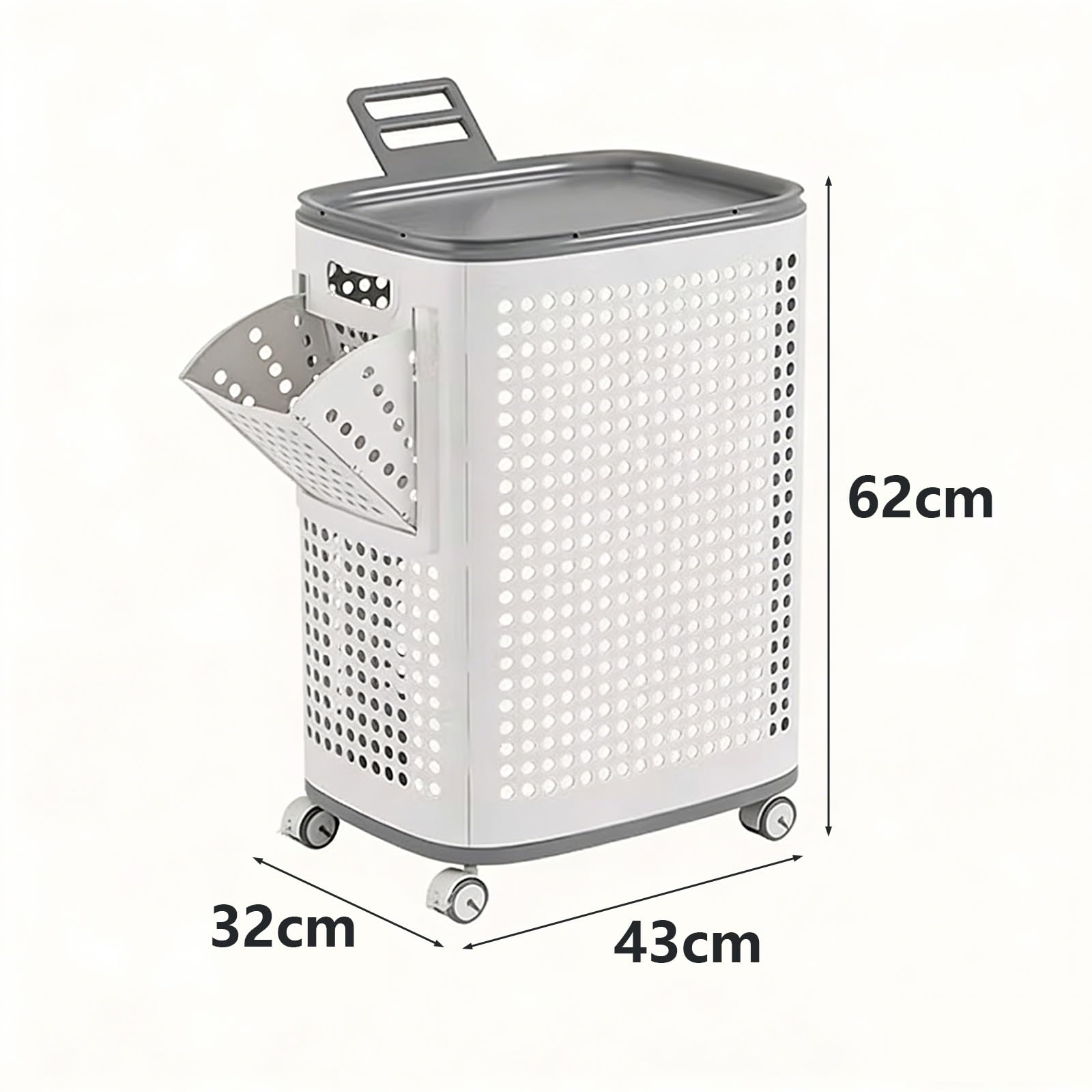 Cesto portabiancheria con coperchio e ruote, design portatile per un facile movimento, stile traforato con manico, ideale per camera da letto, bagno e dormitorio
