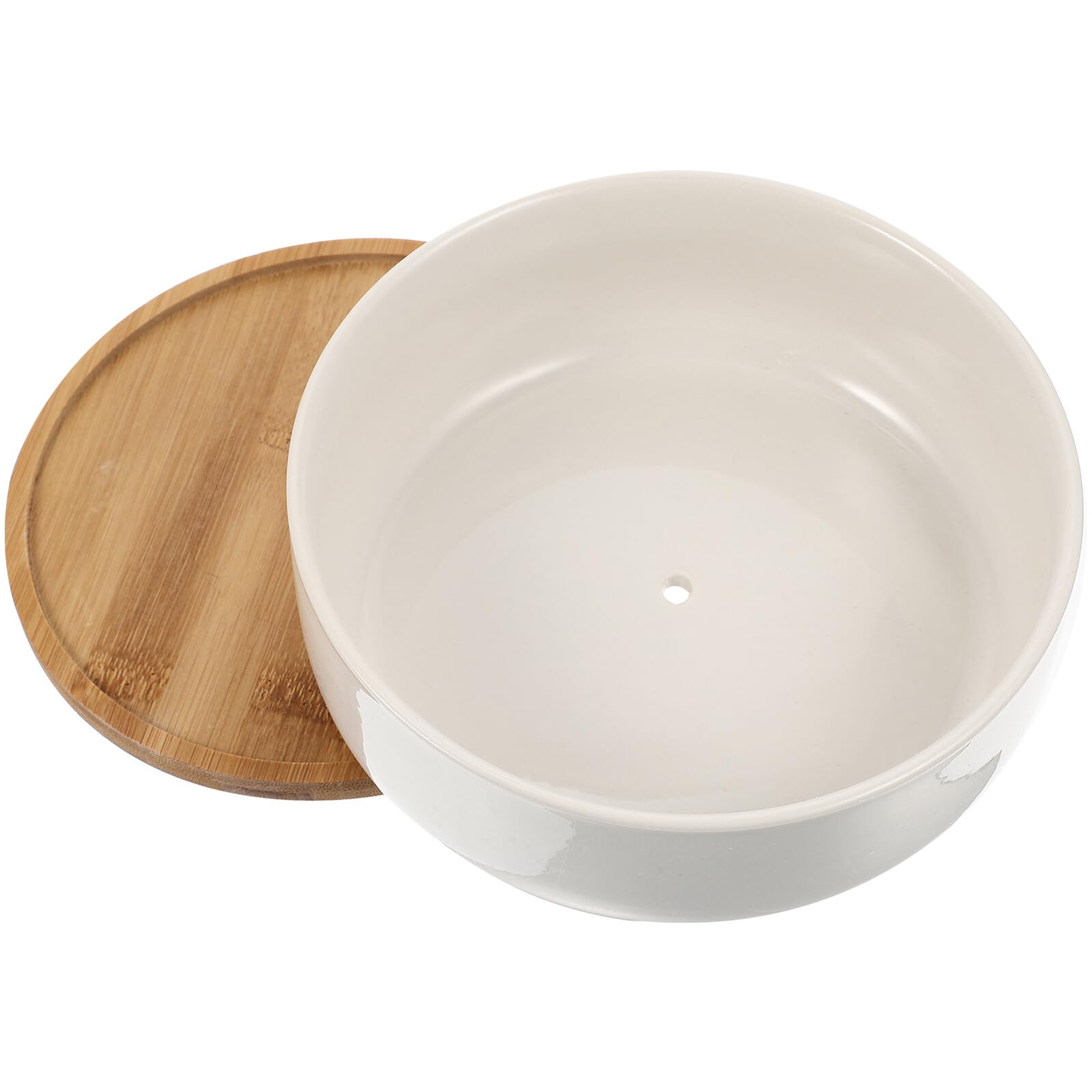 Pot céramique SHINEOFI blanc et bambou avec trou de drainage intégré