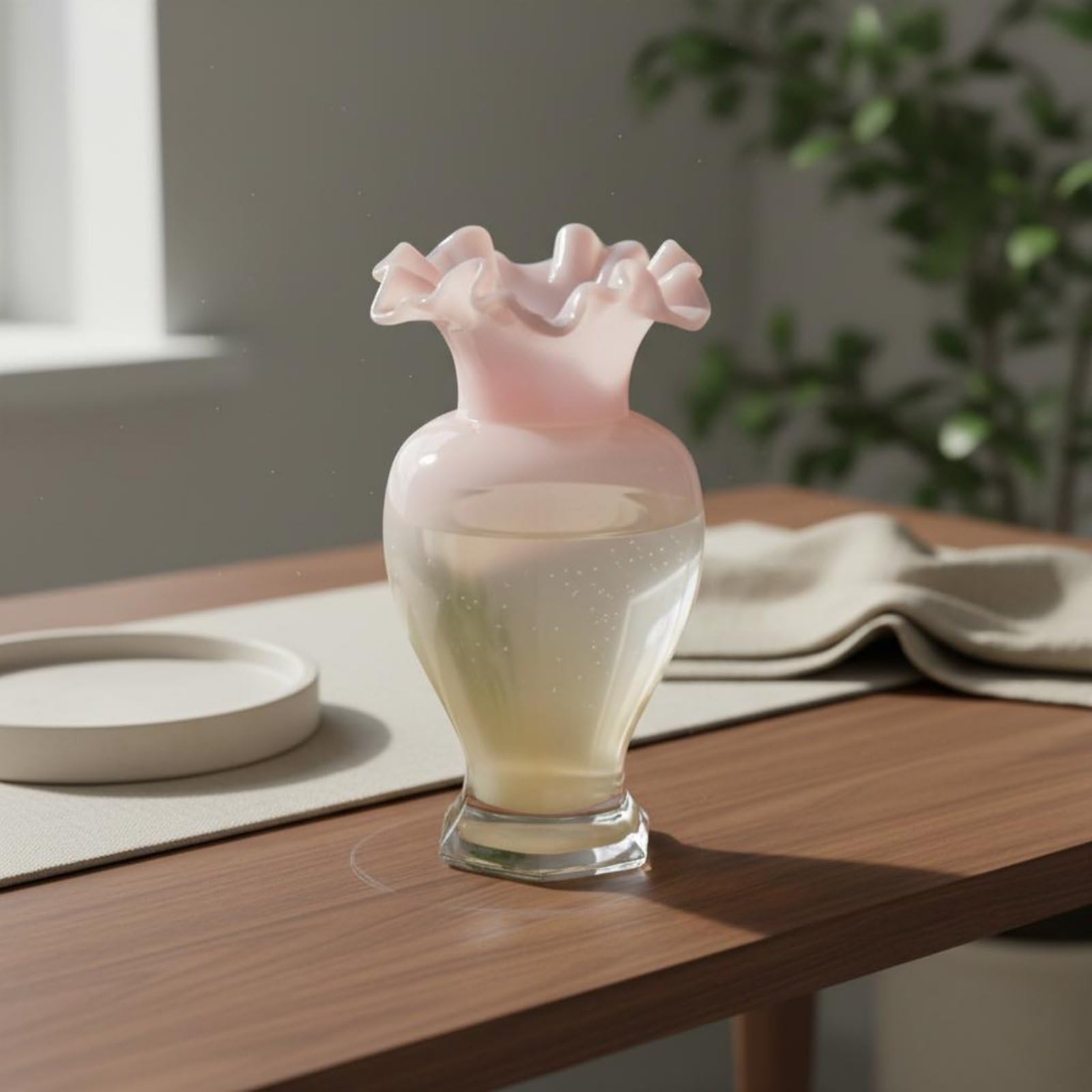 Jarrón Decorativo de Florero de Vidrio Ondulado Soplado con Acabado Pulido y Base Estilizada Diseño Único Artesanal Adecuado para Salón Comedor Oficina Regalo, Azul Empolvado