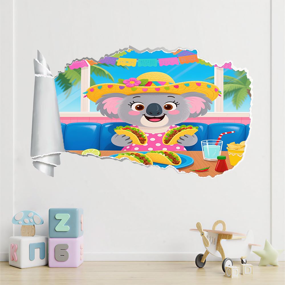 Adesivi Murali 3D Fracassato Animali Koala Decorazione Domestica Smontabile Del Tatuaggio Della Parete Bevande E Cibo Decalcomanie Impermeabili For Baby Room Wall Decor