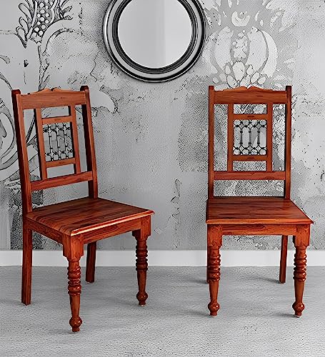 Image of Solid Sheesham Wood Set of Two Dining Chairs for Dining Room | Study Room | Office | Guest Room | Finish Color - Maple Finish |