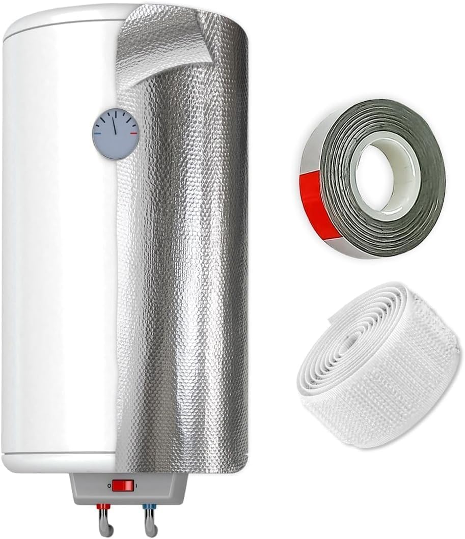 AISLANTE TERMICO reflexivo para CALENTADOR de AGUA - Reduce pérdida de calor y reduce consumo de energía - [ 1.20X1.80m ] - Incluye cinta doble cara y cinta velcro | 3 capas | 4mm espesor