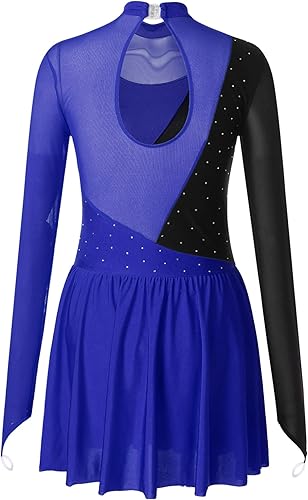 Vista 5 de Freebily Vestido de patinaje sobre hielo para mujer, con diamantes de imitación, de malla, para adultos, disfraz de baile lírico