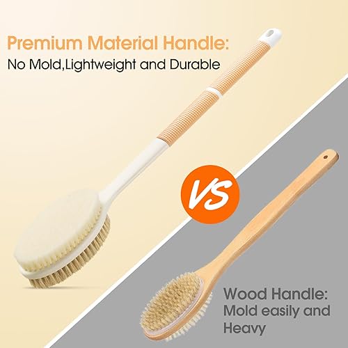 Miniatura 4 de Backski Depurador corporal antideslizante para ducha, cepillo de ducha de mango largo con cerdas rígidas y suaves, limpiador exfoliante de espalda