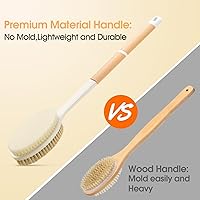 Vista 4 de Limpiador corporal antideslizante para ducha, cepillo de ducha de mango largo con cerdas rígidas y suaves, limpiador de espalda exfoliante para baño