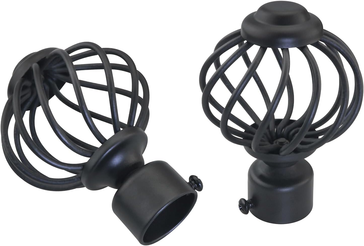 2PCS Curtain Rod Round End Caps 22mm Roman Rod Wrought Iron Mesh Openwork Plugs Polished Chrome Finish for Metal Eyelet Ring Curtains Black