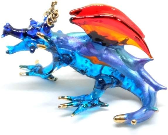 Handmade Mini 2" Blown Glass Blue Dragon Figurines Figures Art,Collectible Dollhouse Gift Ideas,Miniature Fairy Tale Animals,Tiny Ornament Cool Stuff Decor No.2