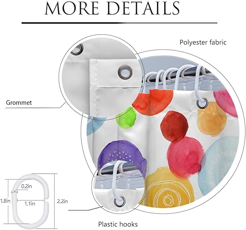 Miniatura 2 de Coxila Cortina de ducha colorida para niños y niñas, diseño de lunares, diseño geométrico brillante, acuarela, abstracto, 72 x 72 pulgadas, tela de