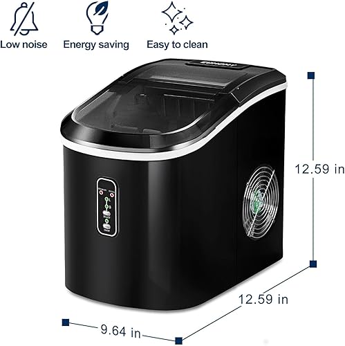 Vista 5 de Euhomy Encimera para hacer hielo, 26 libras/24 horas, 9 cubos listos en 6 minutos, autolimpiante, máquina de hielo potable compacta con cuchara