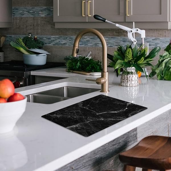 Chopping Board-Catering Cutting Set-Kitchen Board-Glass Worktop Savers-Sink Chopping Board-Large-Worktop Protectors Heat Resistant-Marble Effect Grey (Design 8, 40 x 30 cm (Pack of 1)) - 3