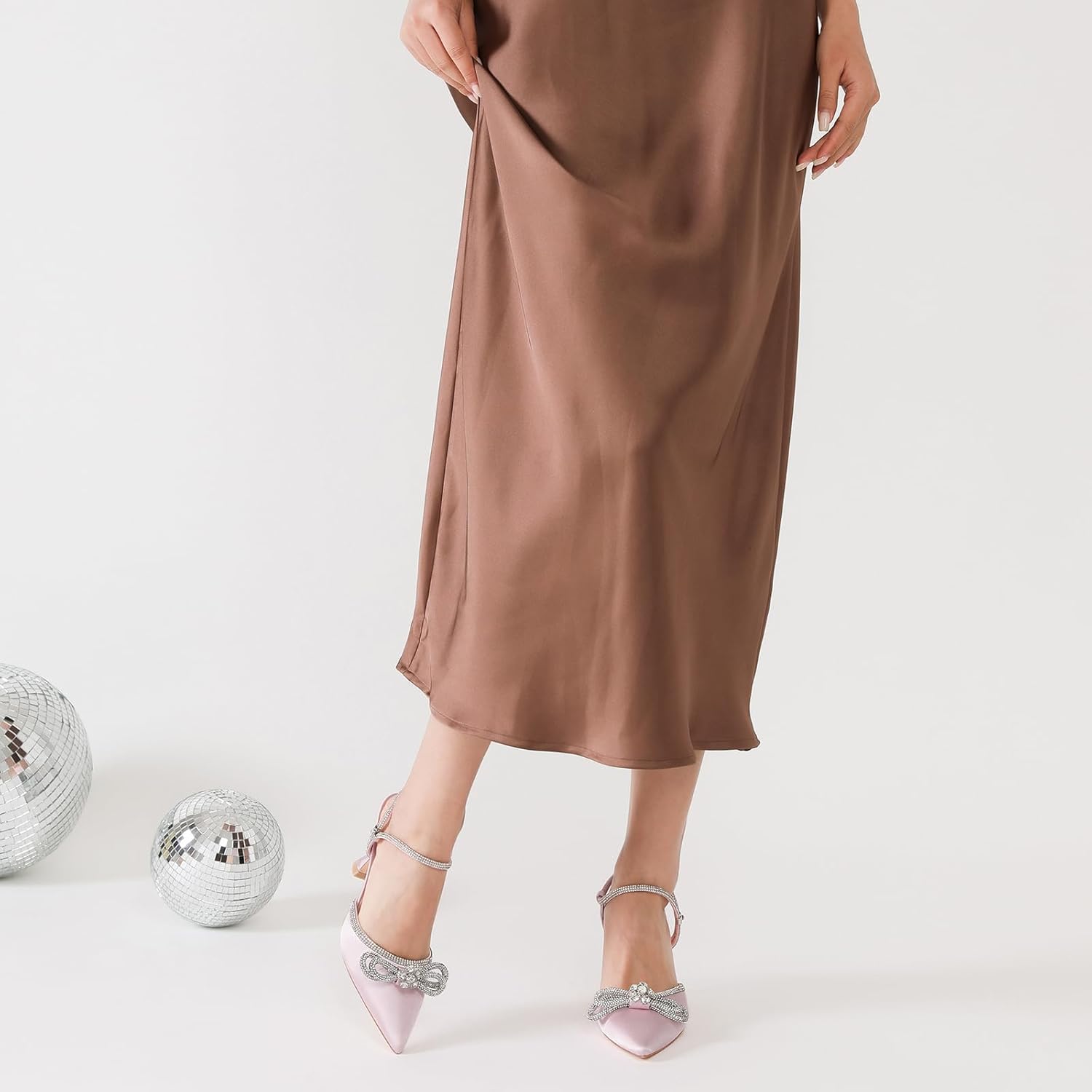 Susanny Women's Closed Toe Rhinstone Wedding Low Heel Slingback Clear Kitten Heels,Adjustable Strap Pointed Toe Bow Pumps High Heeled Prom Dress Shoes - Image 3