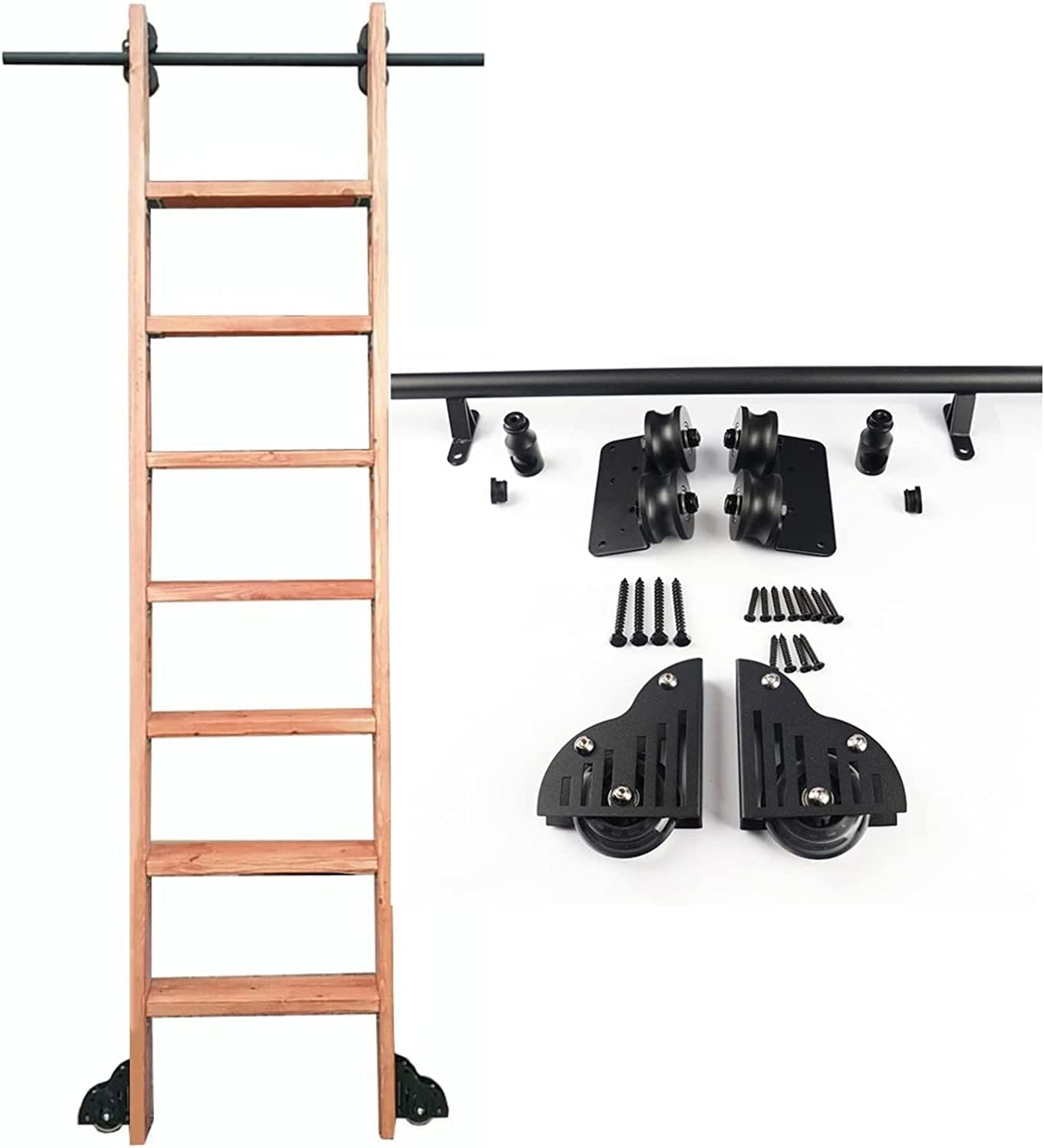 Rolling Ladder Sliding Rail Track Hardware Kit | Sliding Ladder Track Rolling Library Ladder Mobile Ladder Track Kit for Home Office,with Floor Roller Wheels (No Ladder)