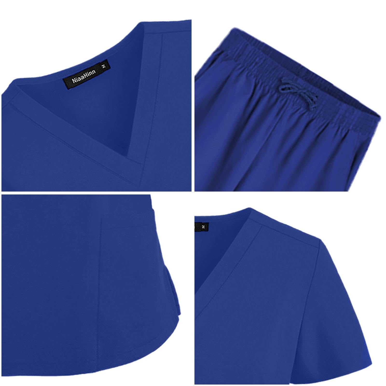 Oshhni Frauen Scrubs Sets Arbeitskleidung Kleidung Dünne Krankenpflegeuniformen Set Kurzarm für Skin Manage Cosmetology Beauty Spa Center, Blau, xxL